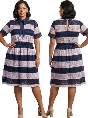 1901 NORDSTROM Lace Striped Fit & Flare Dress - Size 24
